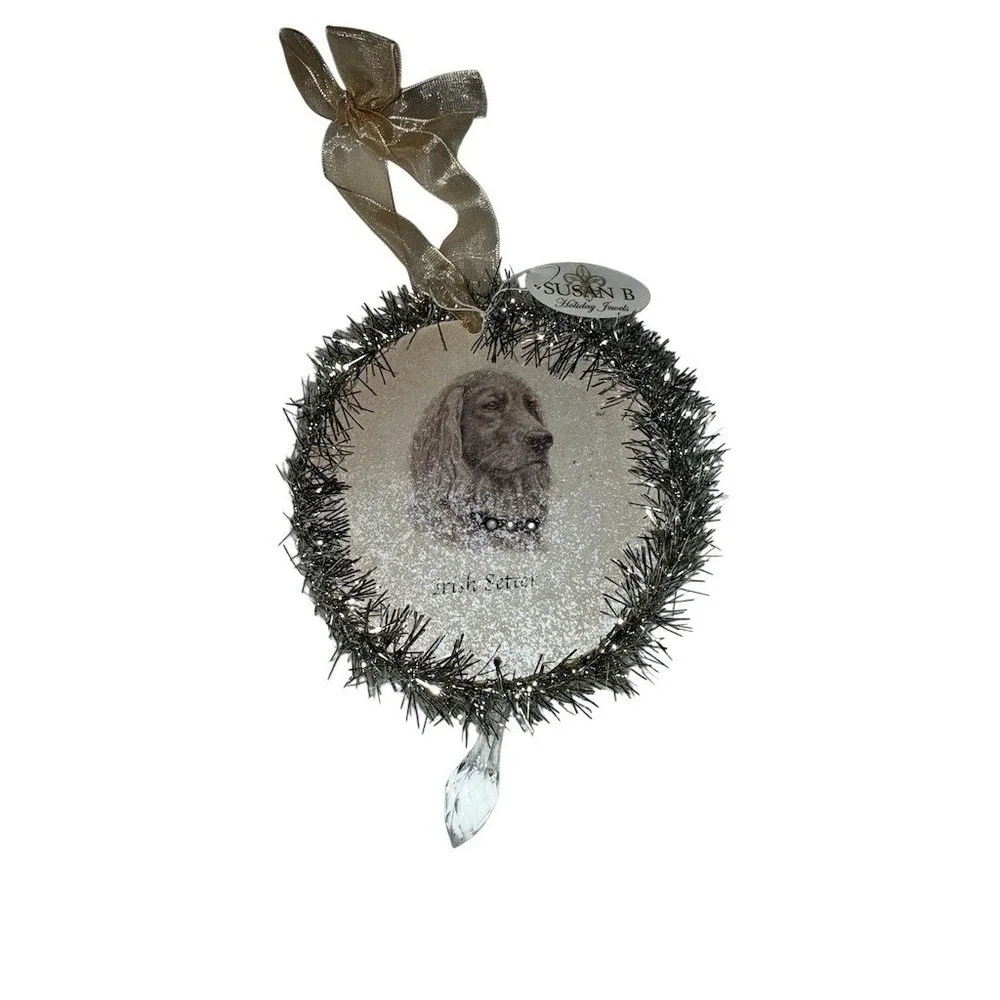 Susan B Holiday Jewels Irish Setter Dog Christmas Ornament Wreath 4in Christmas